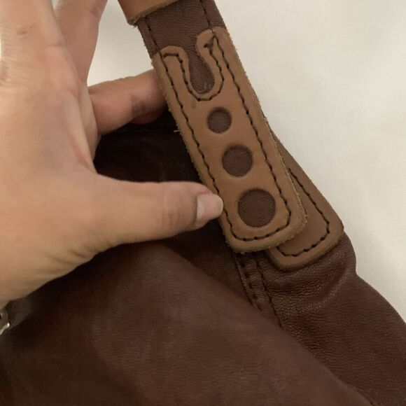 Lucky Brand 100% Lamb Leather Hobo Shoulder Bag Distressed Brown Boho Hippie - Picture 11 of 16